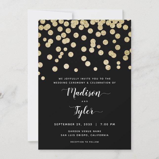 Elegante Gold & Black Glitzer Confetti Minimalisti Einladung (Vorderseite)