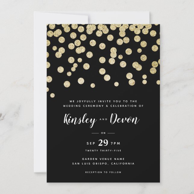 Elegante Gold & Black Glitzer Confetti Minimalisti Einladung (Vorderseite)