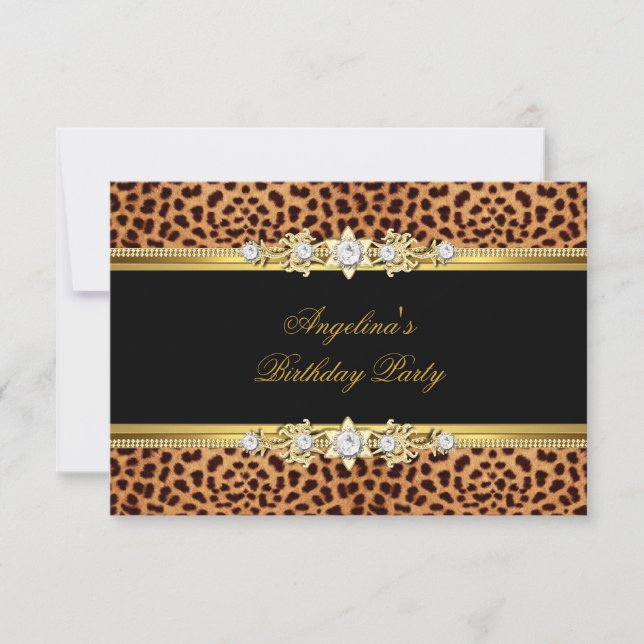 Elegante Gold Black Leopard Geburtstagsparty Einladung (Vorderseite)