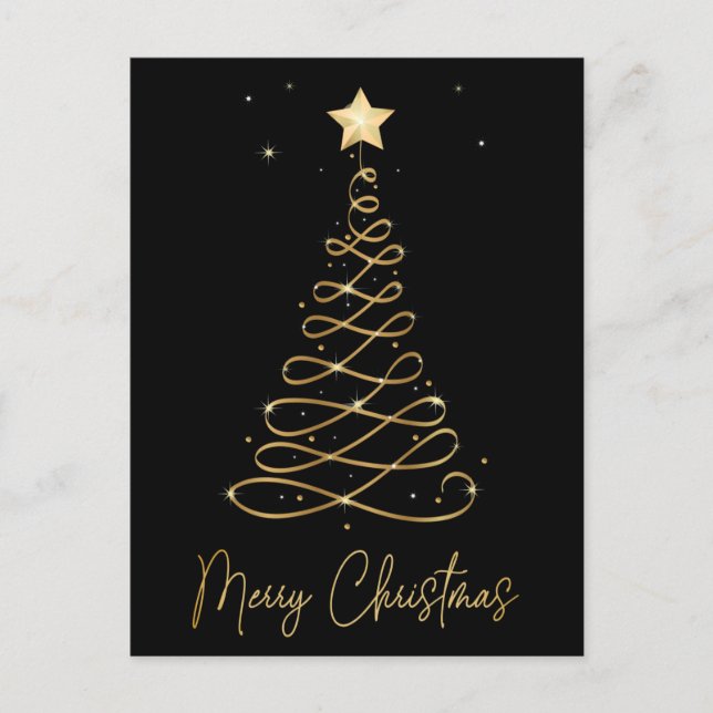 Elegante Gold & Black Merry Weihnachtsbaum Postcar Postkarte (Vorderseite)