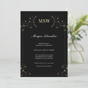 Elegante Gold Black MSW Graduation Party  Einladung