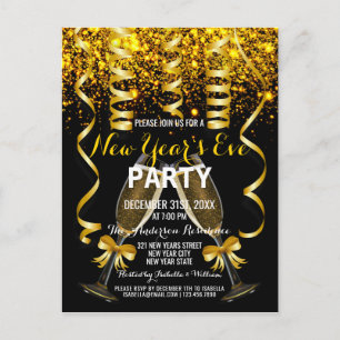 Elegante Gold Black New Year's Eve Party Einladung Postkarte