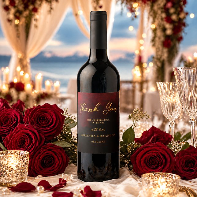 Elegante Gold Black Red Wedding Weinetikett (Von Creator hochgeladen)