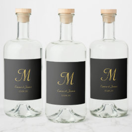 Elegante Gold Black Script Monogram Gastgeschenk H Alkoholflaschenetikett