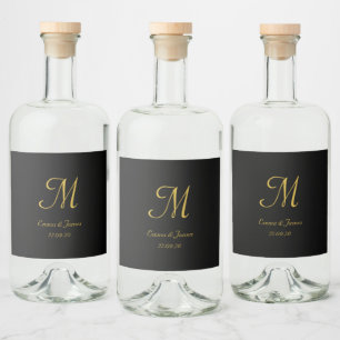Elegante Gold Black Script Monogram Gastgeschenk H Alkoholflaschenetikett