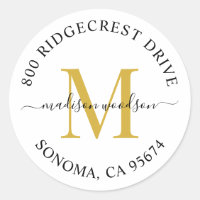Elegante Gold Black Script Monogram Rücksendeadres