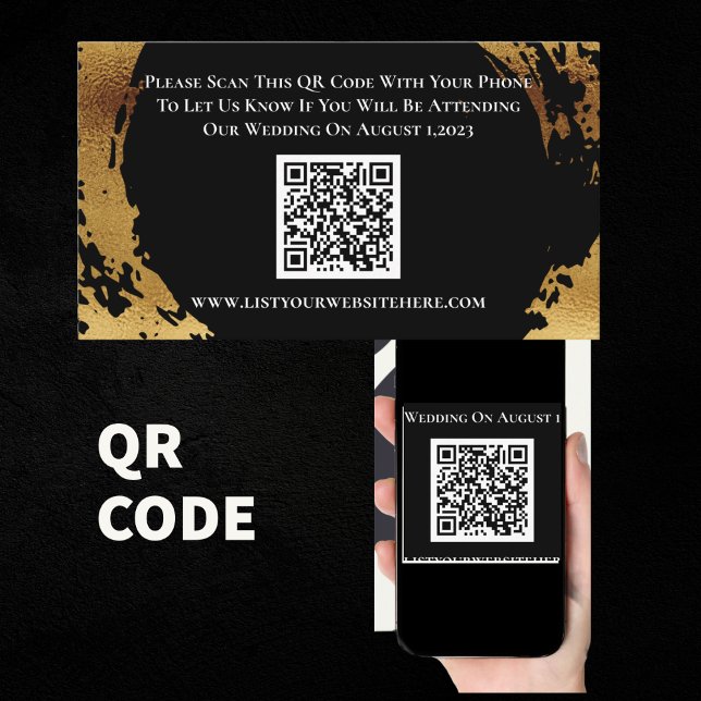 Elegante Gold Black UAWG QR Code Response Card Begleitkarte (Von Creator hochgeladen)