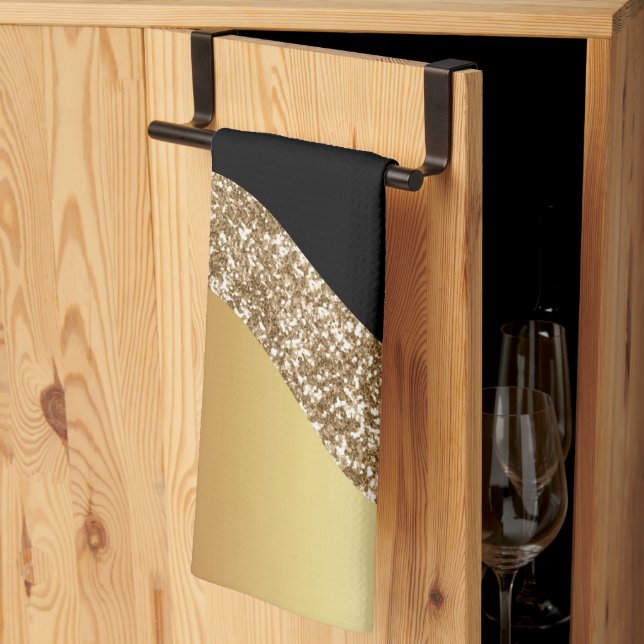 Elegante Gold Black Wave Geschirrtuch (Drittel gefaltet)