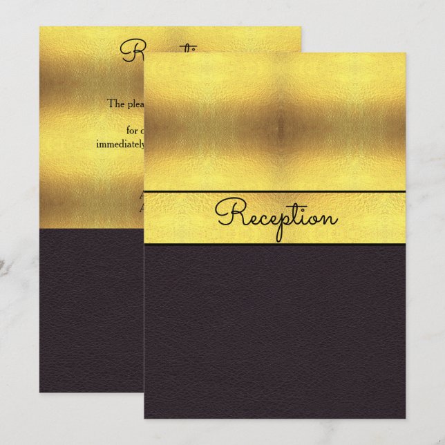 Elegante Gold & Black Wedding Reception Einladung (Vorne/Hinten)