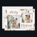 Elegante Gold Blätter 2 Foto Collage Weihnachtskar<br><div class="desc">Elegante, moderne Botanische Blätter in Weiß und Gold 2 Foto Collage Frohe Weihnachtsgrüße Karte. Dieses festliche, skurrile zwei (2) Foto auf der Vorderseite Urlaubskarte Vorlage zeigt eine hübsche Foto Collage, Imitate Gold-Folie botanische Blätter, Winterbeeren und sagt Frohe Weihnachten! Der Grußtext "Frohe Weihnachten" ist in einem handgeschriebenen Schriftzeichen-Schrift-Schriftart auf weißem Hintergrund...</div>