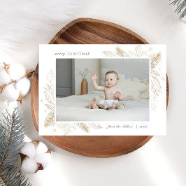 Elegante Gold Blätter 2 Foto Weihnachtsfamilie Car Feiertagskarte