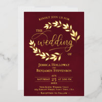 Elegante Gold-Blätter auf Burgunder Hochzeit