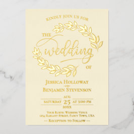 Elegante Gold-Blätter auf Hochzeit der Elfenbeincr Folieneinladung