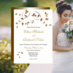 Elegante Gold-Blätter Hochzeit Einladung