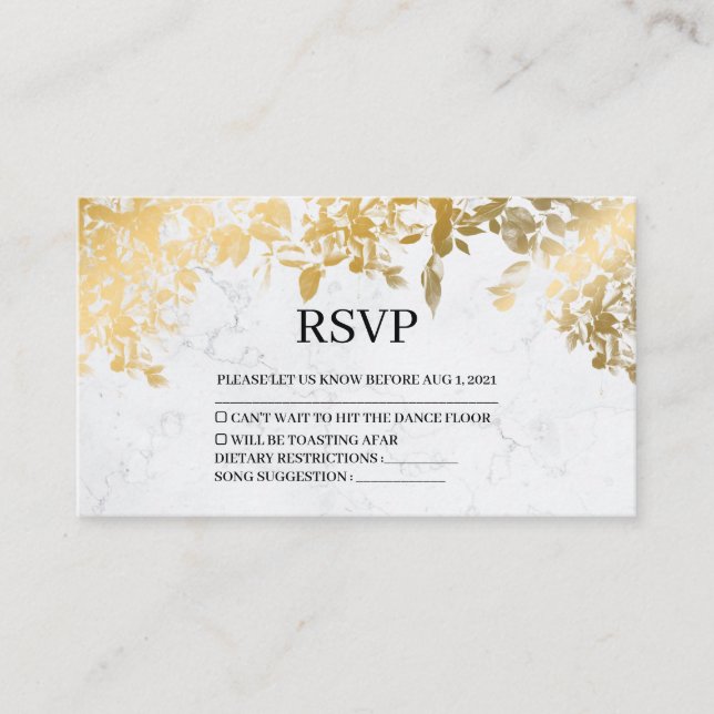 Elegante Gold Blätter Marmor Wedding Rsvp Card Begleitkarte (Vorderseite)