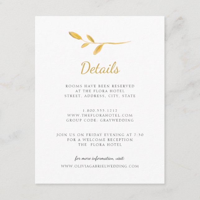 Elegante Gold Blätter Moderne Skripteinsätze Detai Begleitkarte (Vorderseite)