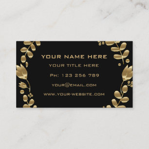 Elegante Gold Blätter Tulips Black Business Card Visitenkarte