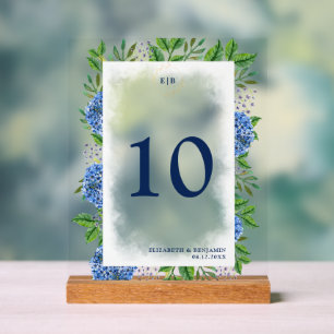 Elegante Gold Blau Hortensien Monogramm Hochzeit  Acrylschild