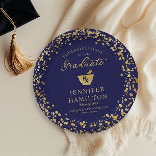 Elegante Gold Blue Pharmacy School Abschluss Pappteller