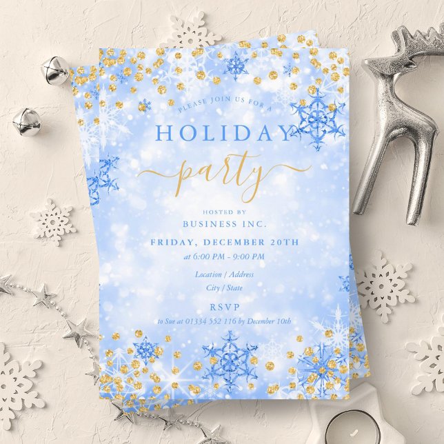 Elegante Gold Blue Xmas Winter Company Holiday Einladung (Elegant Gold Blue Xmas Winter Company Holiday Invitation)