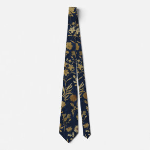 Elegante Gold Blume Blau Botanisch Krawatte