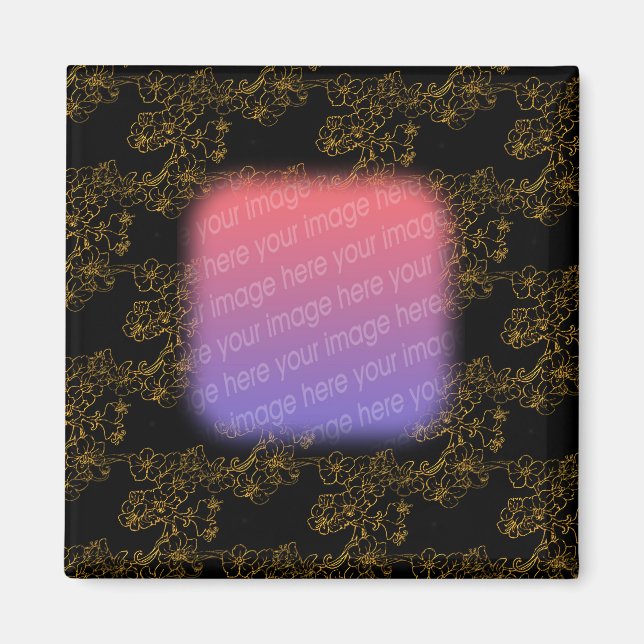 Elegante Gold Blume Design Foto Magnet (Vorne)