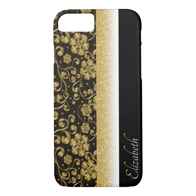 Elegante Gold-Blume, Glitzer, Personalisiert Case-Mate iPhone Hülle (Rückseite)