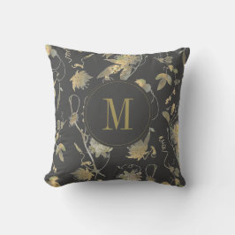 Elegante Gold Blume Gray Floral Monogram Kissen