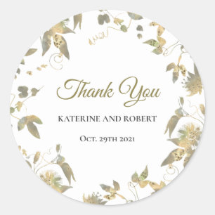 Elegante Gold Blume Hochzeit Runder Aufkleber