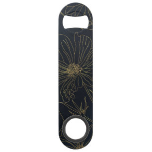 Elegante Gold Blume Konturen Blaues Farbverlauf Speed Flaschenöffner
