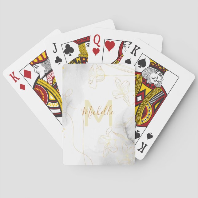 Elegante Gold-Blume | Monogramm Playing Cards Spielkarten (Rückseite)