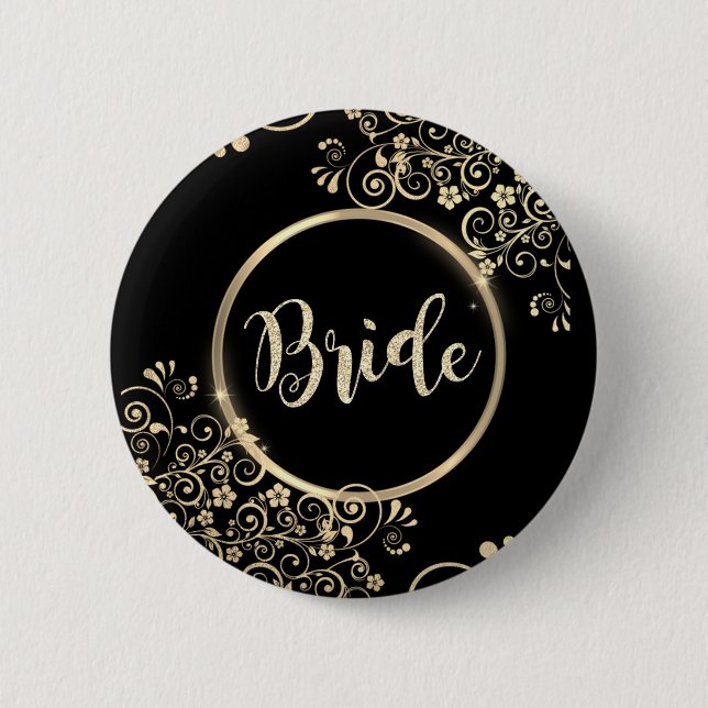 Elegante Gold Blumen Glitter Button (Vorderseite)