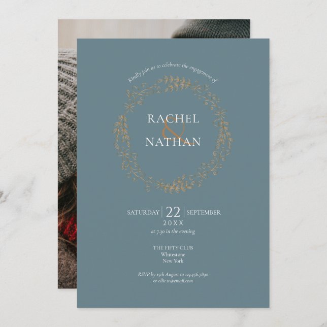 Elegante Gold Blumengarten Verlobung Einladung (Vorne/Hinten)