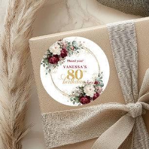 Elegante Gold-Blush-Burgunder 80. Geburtstag-Stick Runder Aufkleber