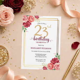Elegante Gold Blush Floral 23. Geburtstagsfeier Einladung