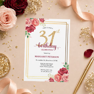 Elegante Gold Blush Floral 31. Geburtstagsfeier Einladung