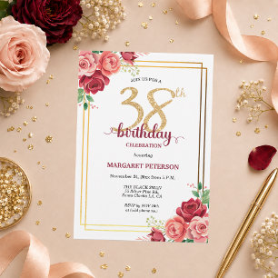 Elegante Gold Blush Floral 38. Geburtstagsfeier Einladung