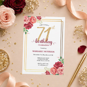 Elegante Gold Blush Floral 71. Geburtstagsfeier Einladung