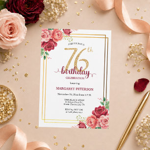 Elegante Gold Blush Floral 76. Geburtstagsfeier Einladung