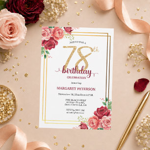Elegante Gold Blush Floral 78. Geburtstagsfeier Einladung