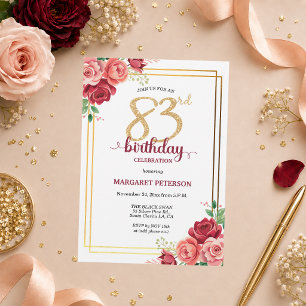Elegante Gold Blush Floral 83. Geburtstagsfeier Einladung
