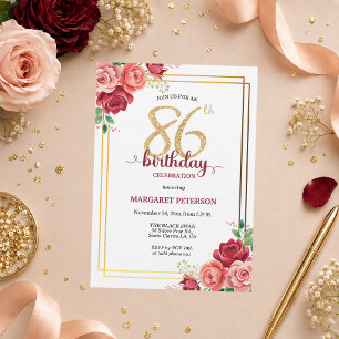 Elegante Gold Blush Floral 86. Geburtstagsfeier Einladung