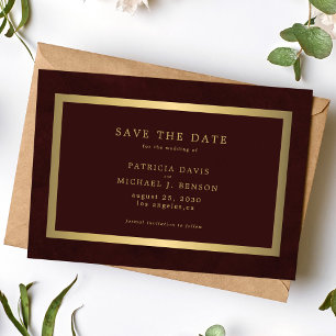 Elegante gold-bordeauxfarbene einfache Typografie- Save The Date