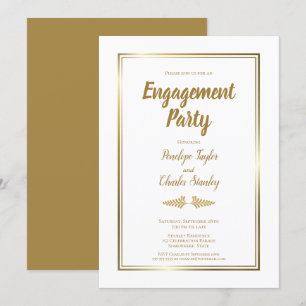 Elegante Gold Border Engagement Party Einladung