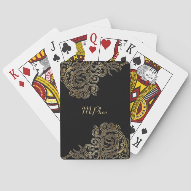 Elegante Gold Border Monogram Playing Cards Spielkarten (Rückseite)