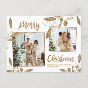 Elegante Gold Botanical 2 Foto Collage Weihnachten Postkarte