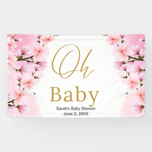 Elegante Gold Botanical Baby Shower Banner (Horizontal)