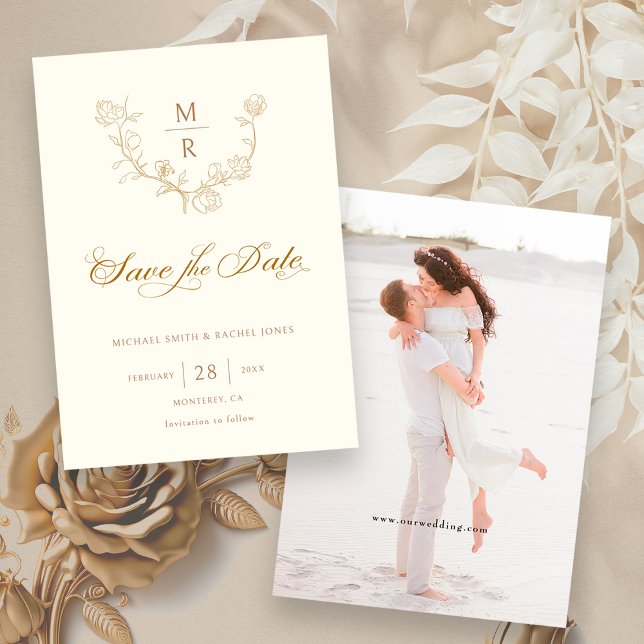 Elegante Gold Botanische Kalligraphie Save the Dat Date (Von Creator hochgeladen)