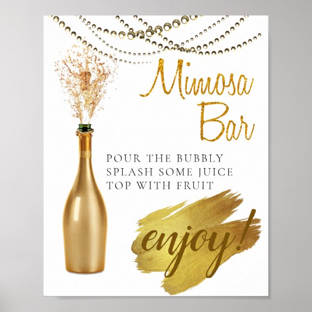 Elegante Gold Bridal Brunch Mimosa Bar Sign Poster (Vorne)