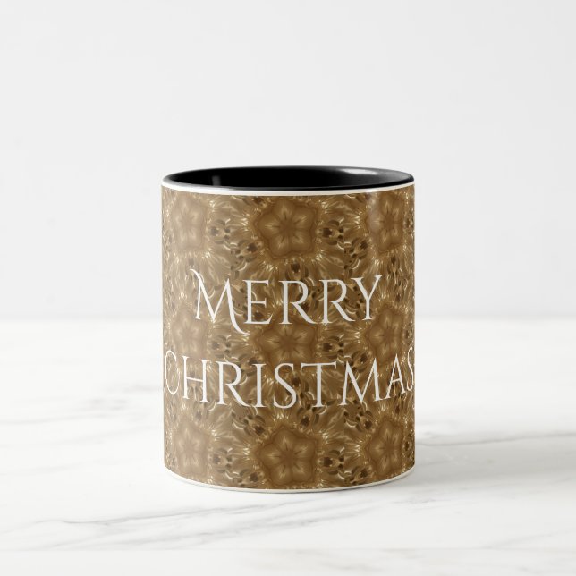 Elegante Gold Brown Christmas Kaleidoscope Star Zweifarbige Tasse (Mittel)